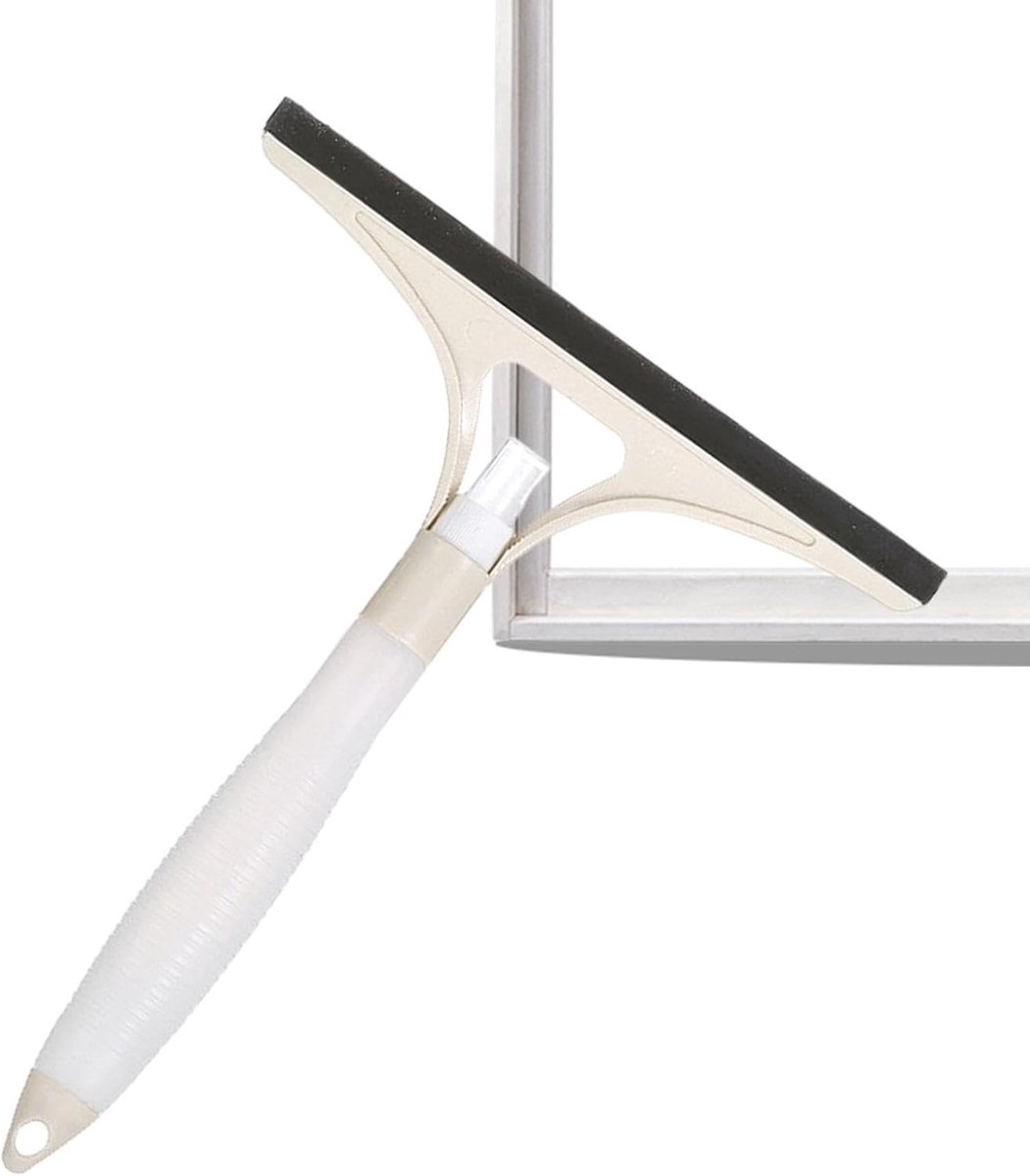 Raamwisser met spuit - Glasreiniger huishouden - Streeploos reinigen - Ingebouwde spuitfles - 24 cm lang - Crèmekleurig