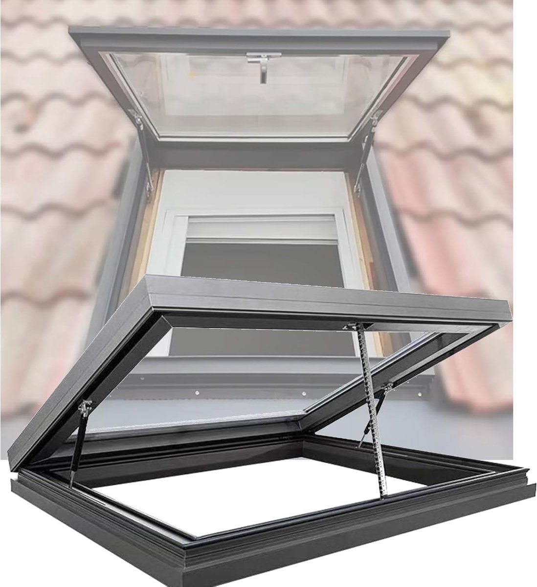 Handmatig dakraam - Nooduitgang luik - Ruimte verlichten - Dubbelwandig glas - 400x400mm - Transparant