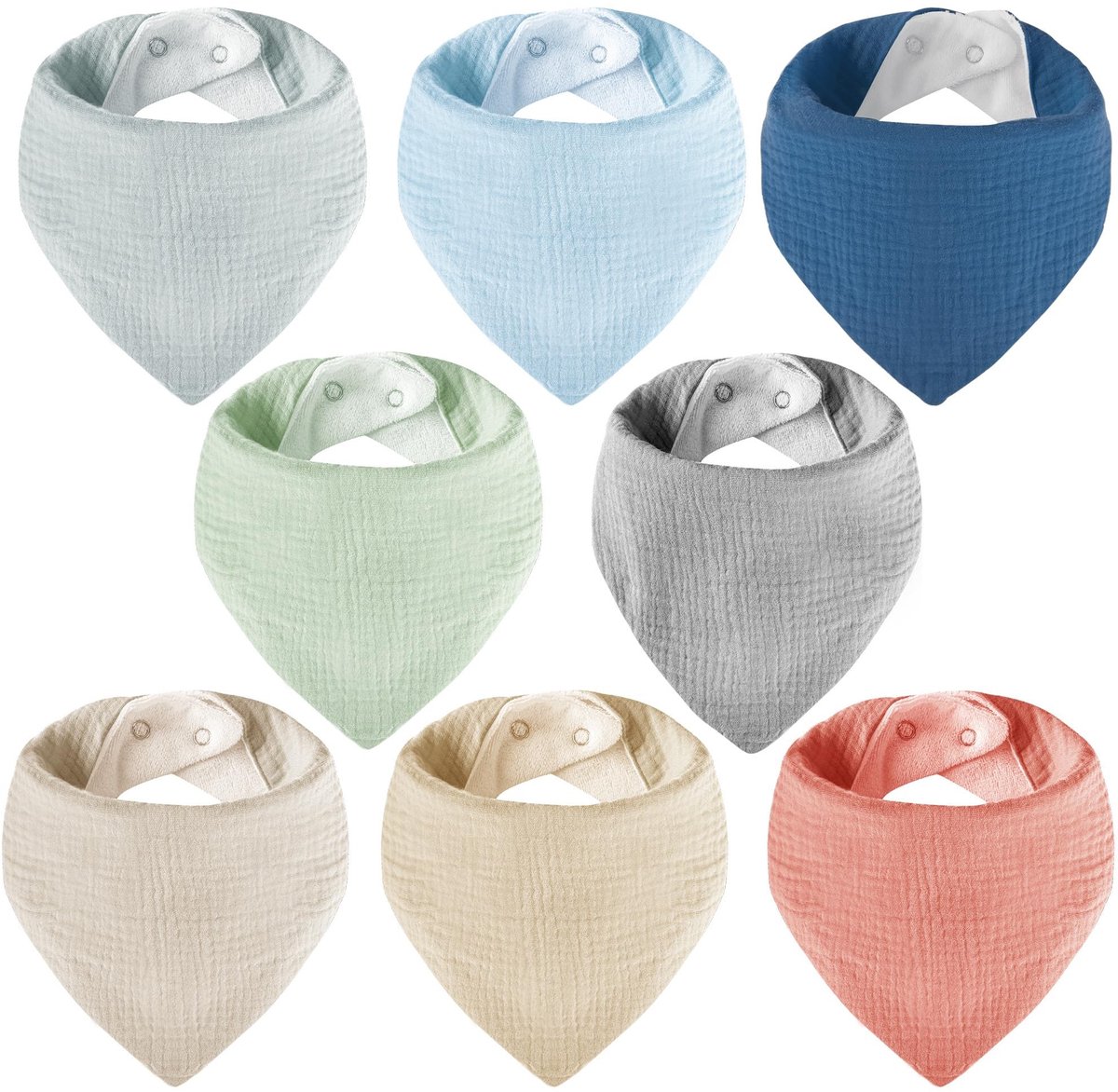 Omgoods - 8 Stuks Muslin Baby Slabbetjes 100% Katoen Absorberend en Verstelbaar