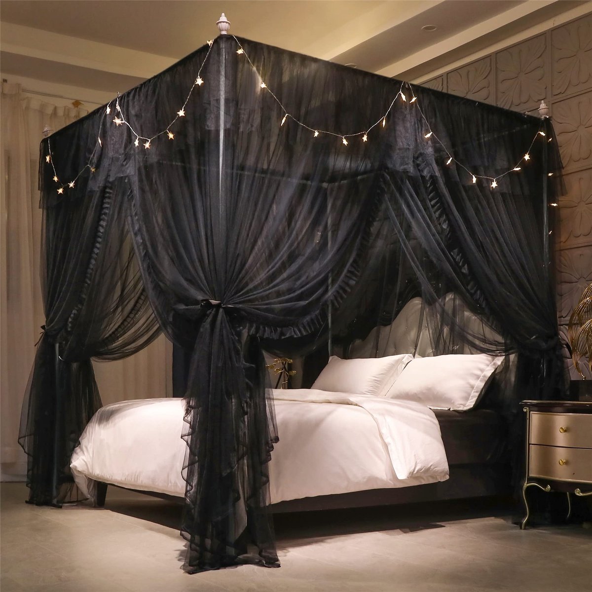 Omgoods - Ruffled Canopy Bed Mosquito Net - Dubbel Laags voor Meisjeskamer (1.35W x 2L x 2.1H M)