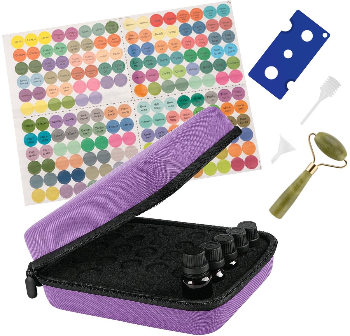 Omgoods - Opbergdoos voor Etherische Olie met Accessoires en Jade Roller