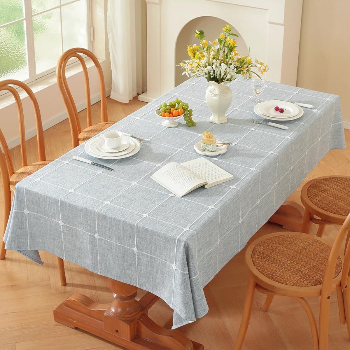 Omgoods - Wasbare Linnen Tafelkleed Blauw 300 x 135 cm