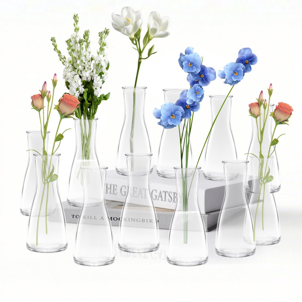Omgoods - 12 Stuks Kleine Glazen Vazen - Tafeldecoratie voor Bruiloft en Feestjes