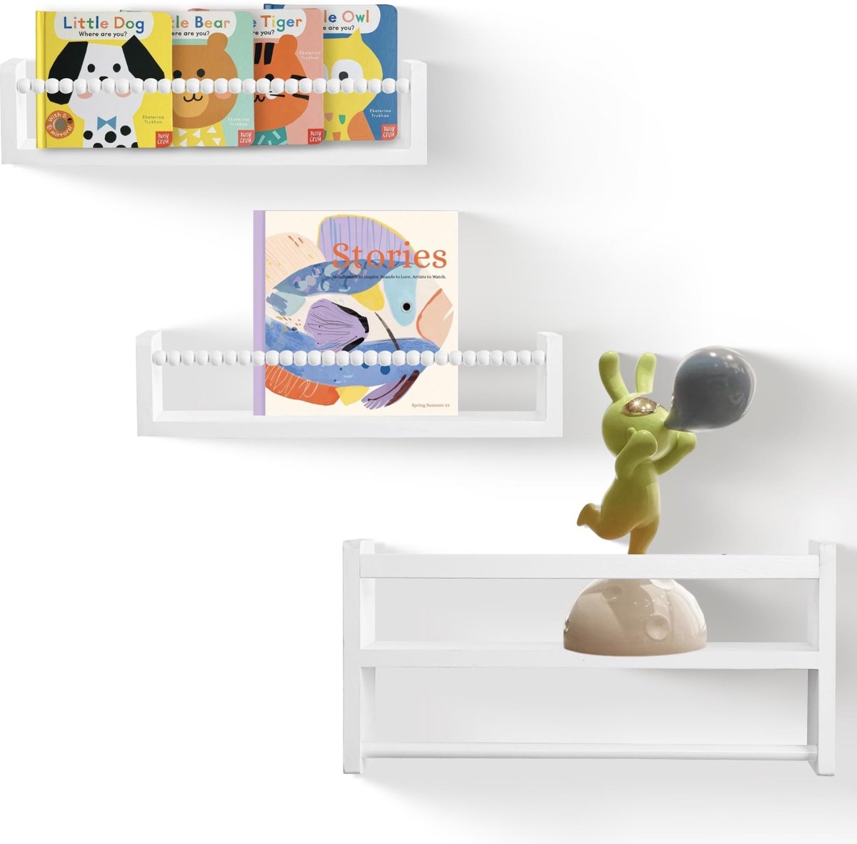 Omgoods - Zwevende Kinderkamerplanken Set van 3 - Kinderboekenplank Massief Grenenhout Wit 40 cm