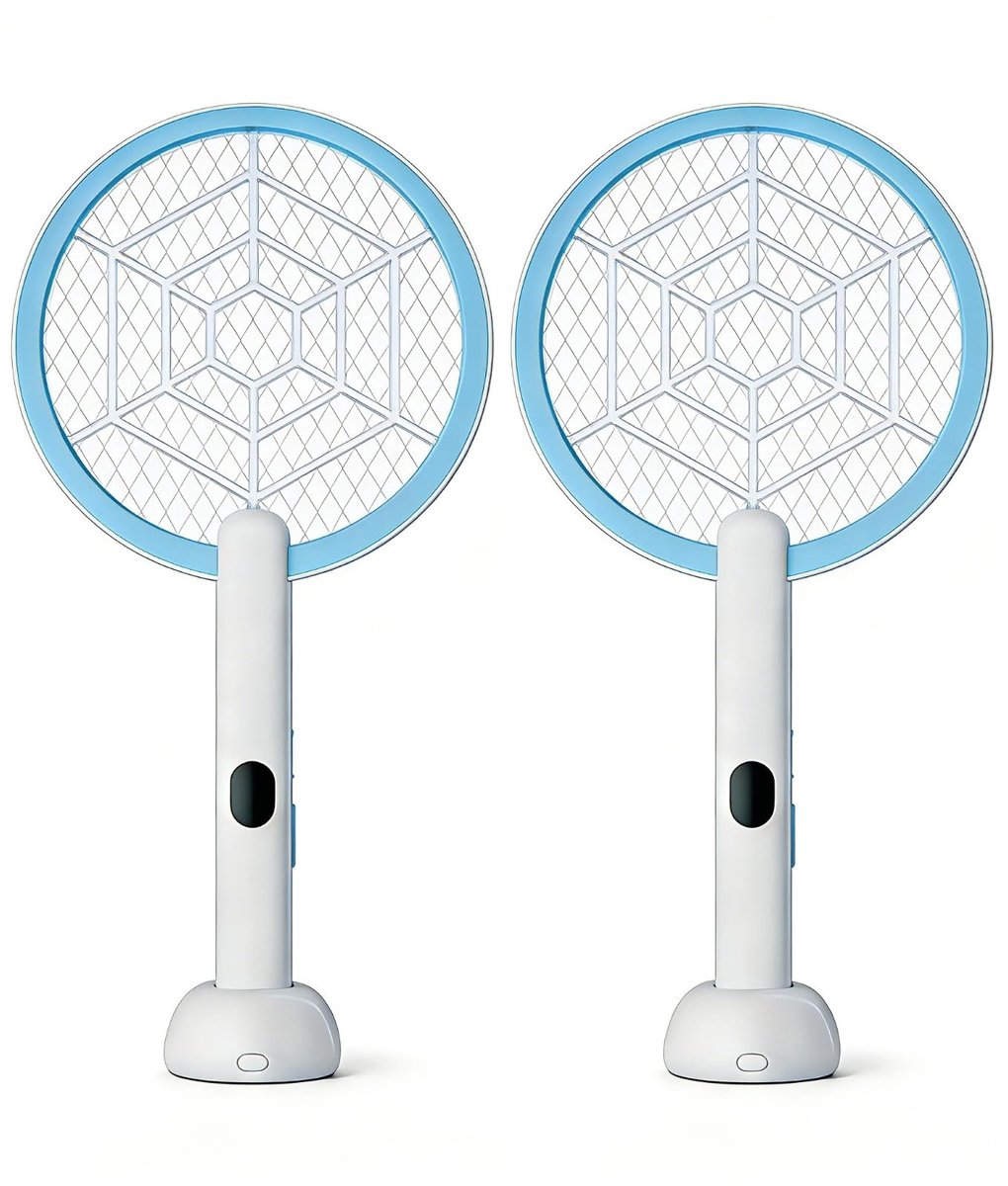 SnelShoppen - 2 Stuks Elektrische Insectenrackets, Oplaadbaar Muggenracket met 4000 V, Lichtgevende Basis, 1800 mAh, Vliegenmepper voor Tuin, Camping