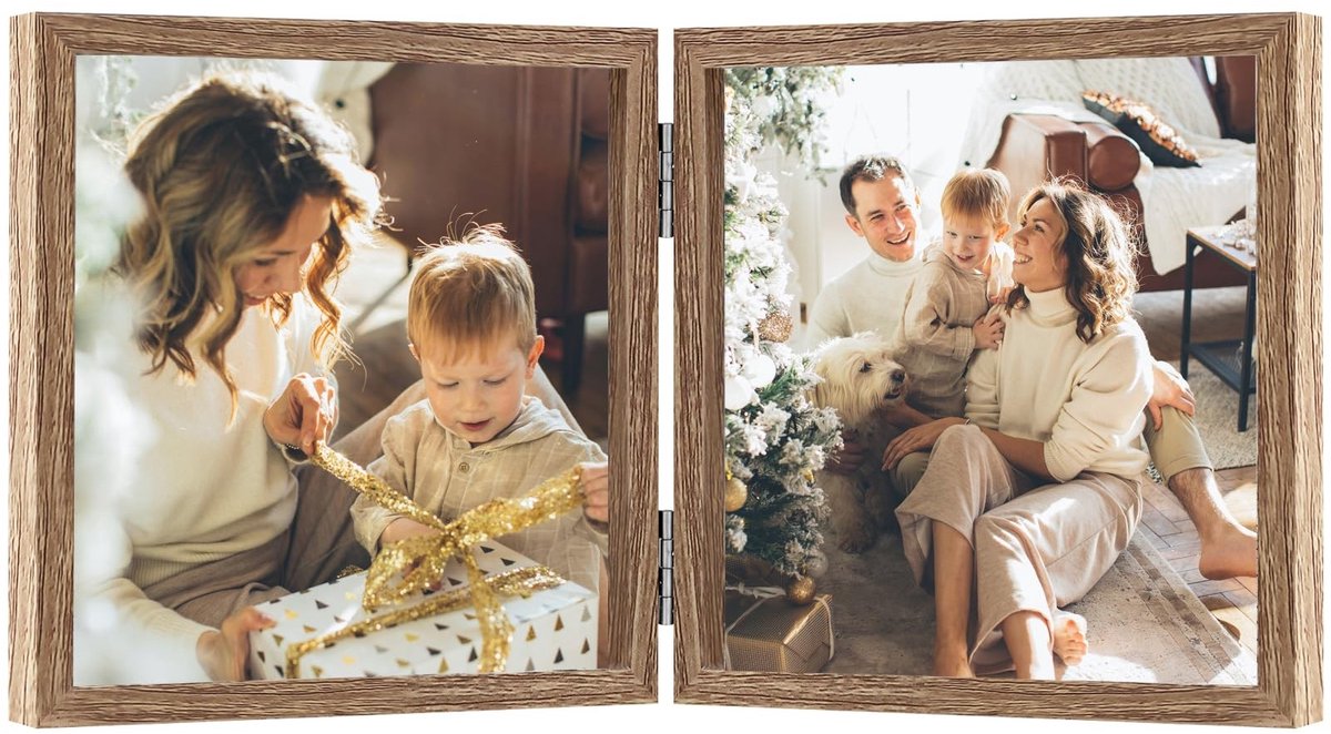 Omgoods - Dubbele Foto Lijst 5x5 - Vouwbare Houten Lijst met Glas - Staand
