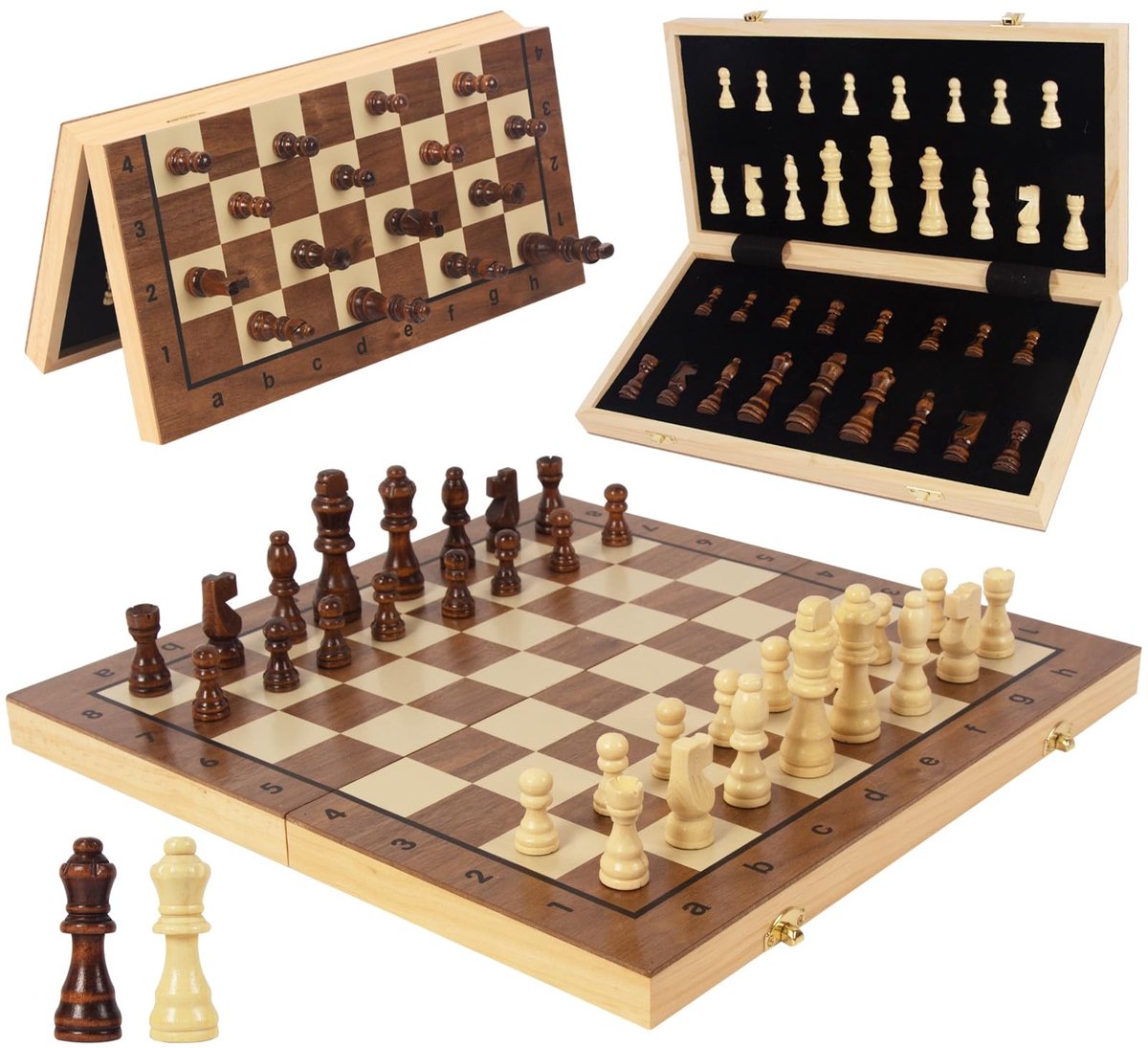 Omgoods - Magnetisch Schaakspel van Hout, Opvouwbaar 40 x 40 cm