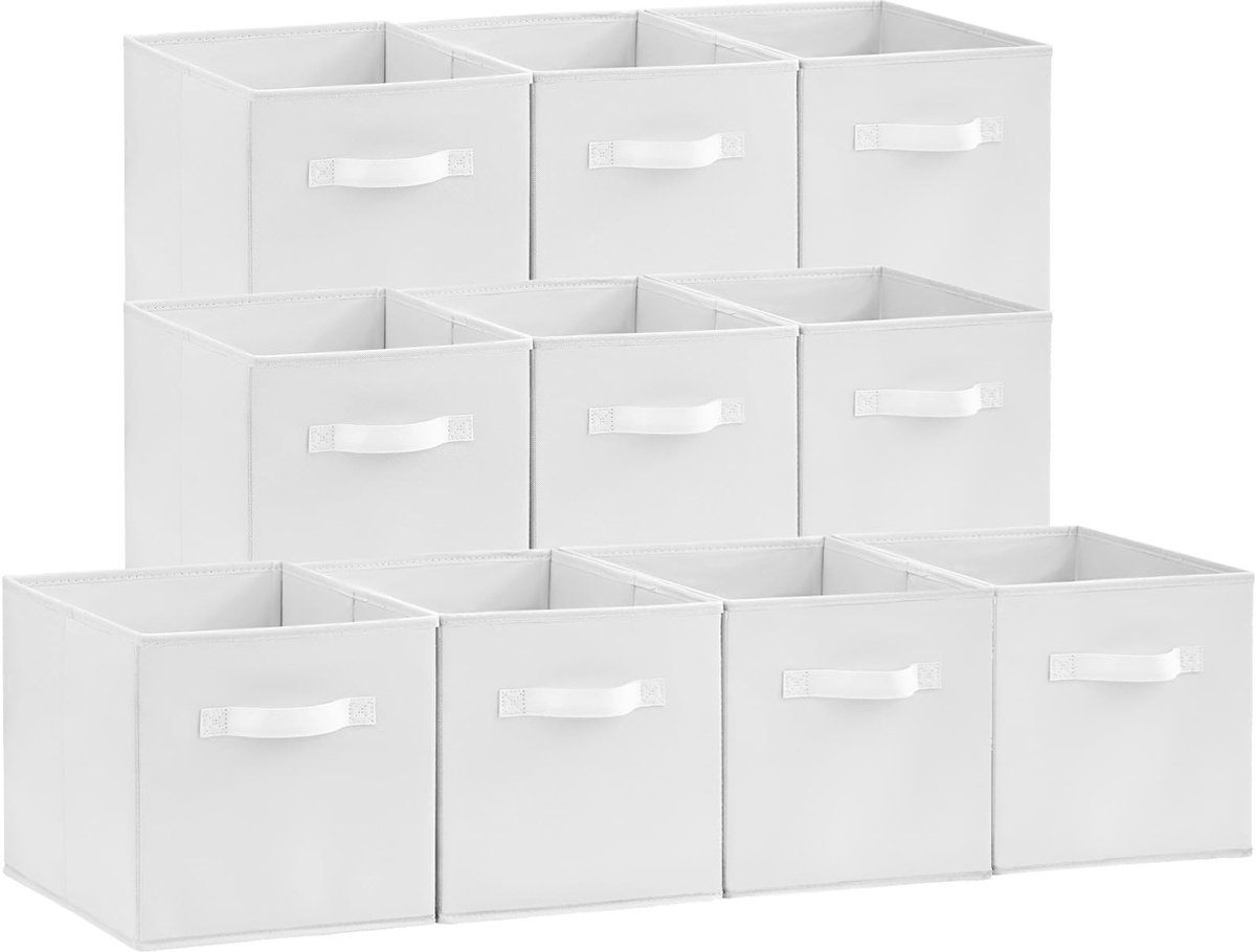 Omgoods - Set van 10 Opvouwbare Stoffen Opbergdozen in Wit