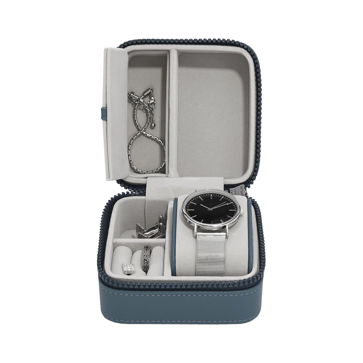 Omgoods - Blauwe Canvas Horloge- en Sieradenbox