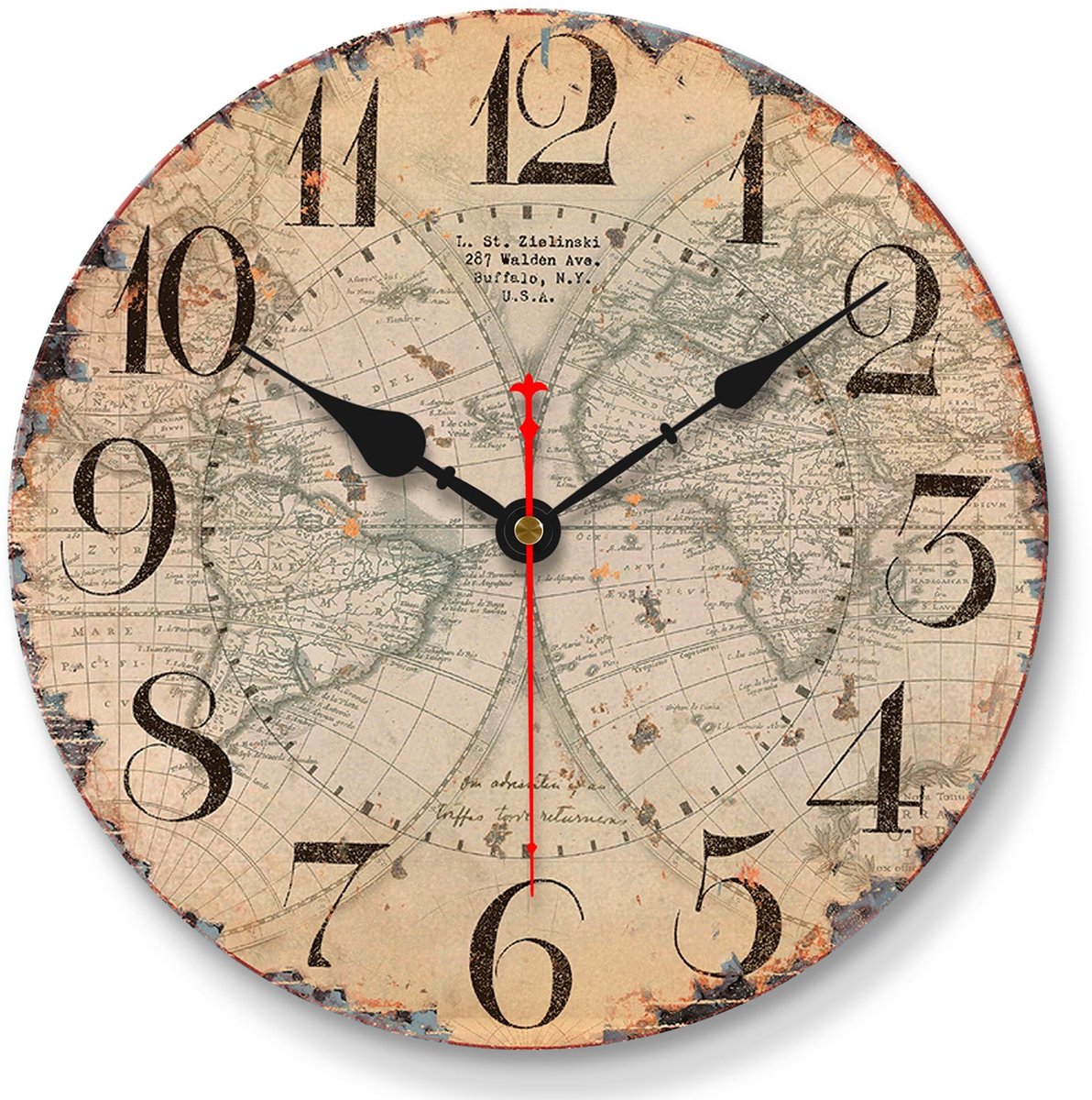 Vintage Wereldkaart Wandklok 20cm - Industrieel Design, Geluidsloos en Batterijgevoed voor Woonkamer, Keuken, Slaapkamer en Kantoor