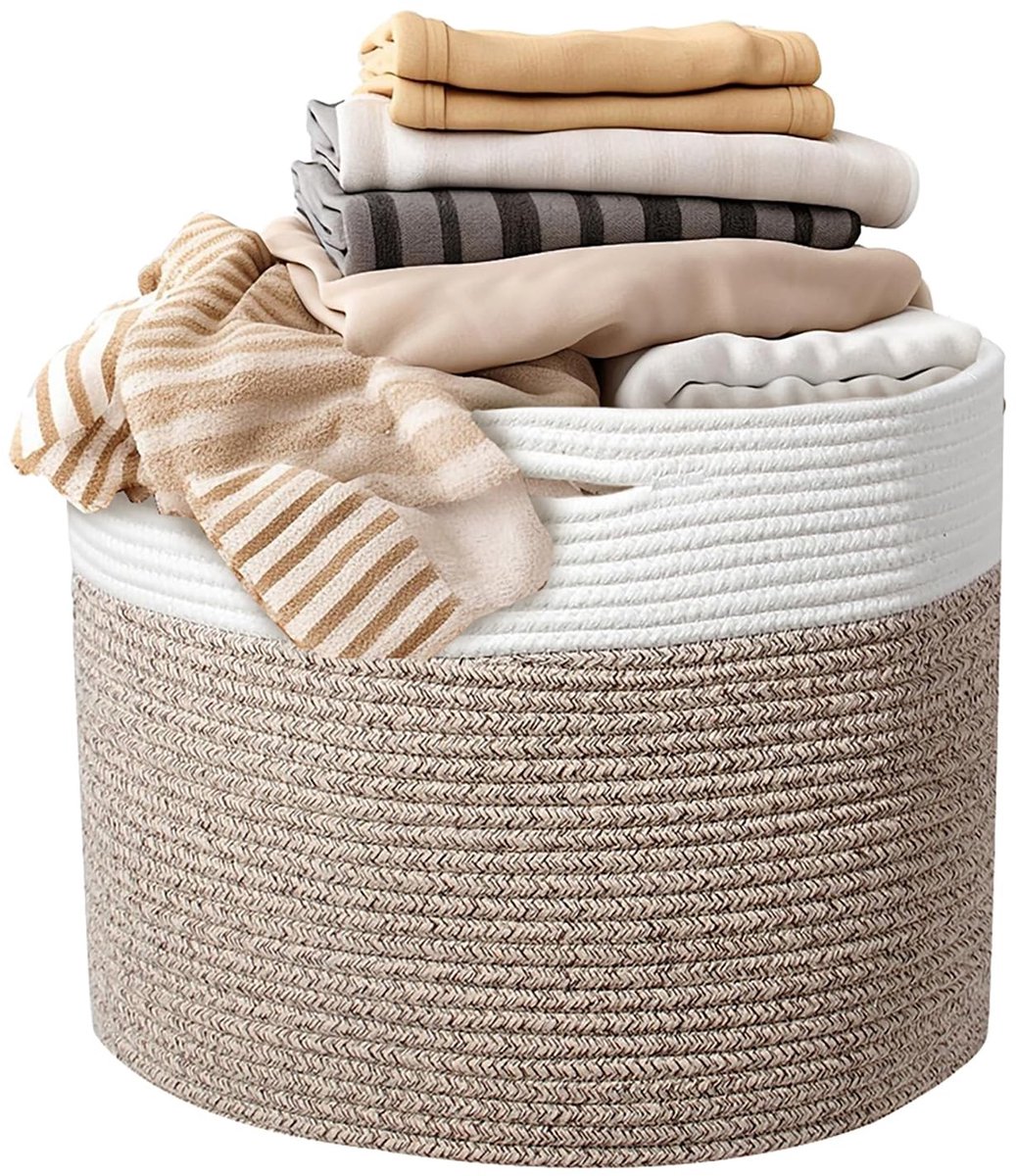 Omgoods- Wasmand 30 x 30 cm - Katoenen Opbergmand - Gevlochten Mand - Handgrepen - Organizer voor Kleding/Speelgoed - Duurzaam en Stevig