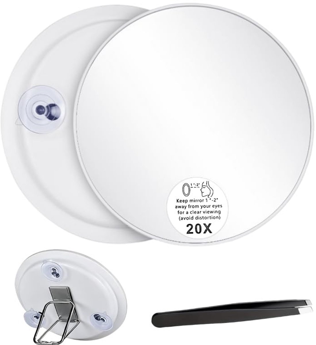 Omgoods - 20x Vergrotende Makeup Spiegel met 3 Zuignappen en Pincet