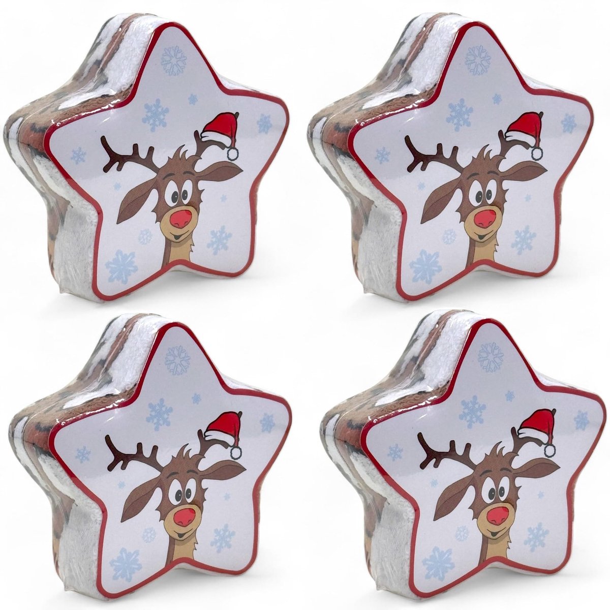 Omgoods - Set van 4 Magische Washandjes - 100% Katoen - Kerst Dieren