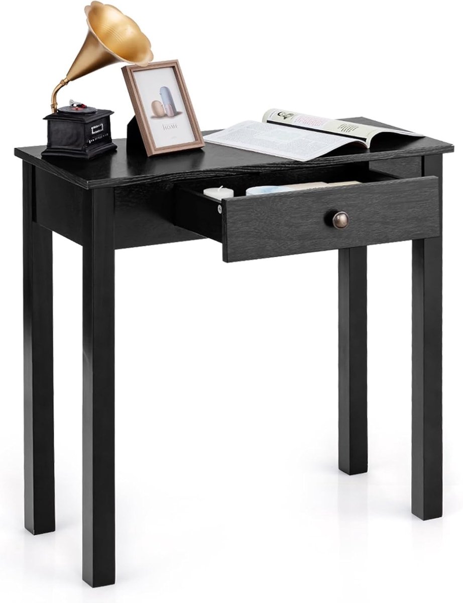 Omgoods - Houten Console Tafel met Lade in Industrieel Ontwerp (Zwart)