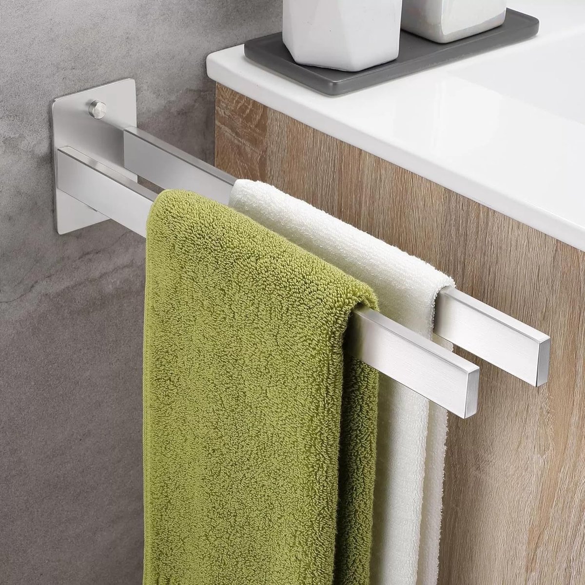 Omgoods - Dubbele Handdoekhouder RVS 40cm - Zonder Boren of Schroeven