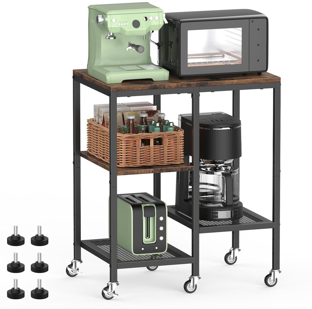 Omgoods - Keuken Microgolf Kar met Wielen en 4 Planken