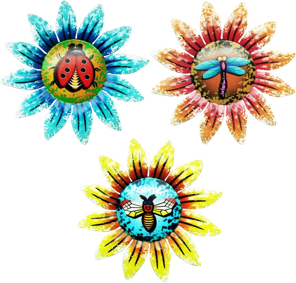 Omgoods - Set van 3 Metalen Zonnebloem Wanddecoraties voor Tuin en Balkon
