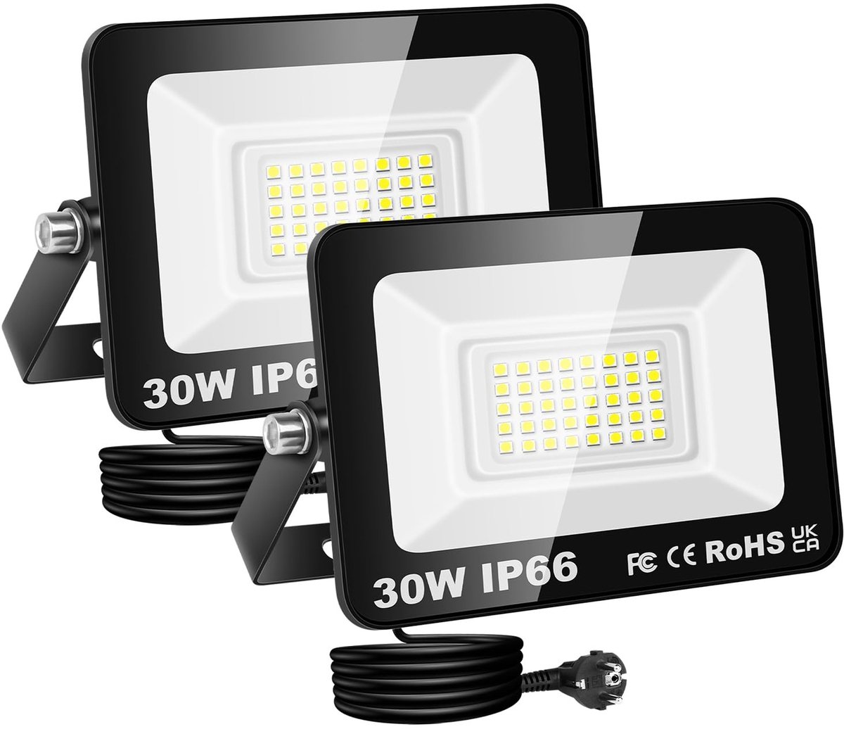 Omgoods - Set van 2 Buiten Floodlights met 3000 Lumen en Plug