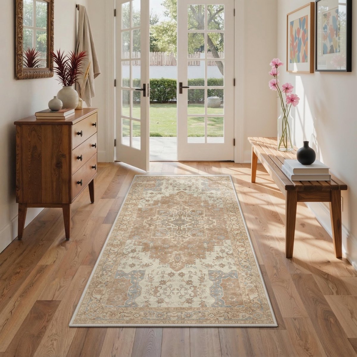 Omgoods - Vintage Vloerkleed voor Woonkamer, Machinewasbaar, 80 x 150 cm