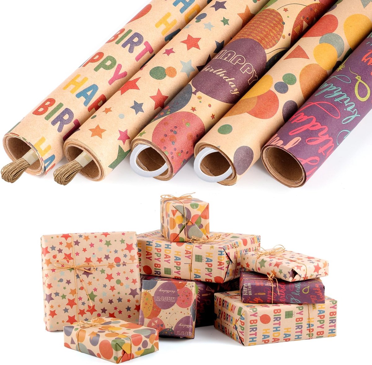 Omgoods - Set van 5 Rollen Verpakkingpapier voor Feestelijke Gelegenheden