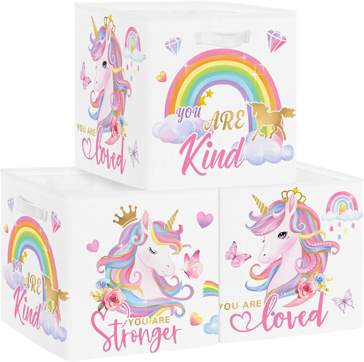 Omgoods - Set van 3 Opbergdozen Unicorn voor Kleding en Speelgoed