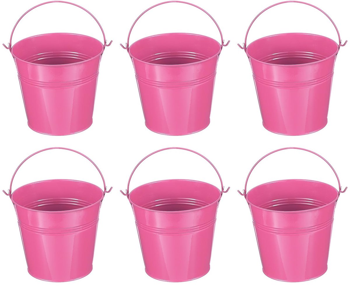 Omgoods - Mini Metalen Emmers Set van 6 - Roze Rode Feestemmers voor Decoratie en Ambachten