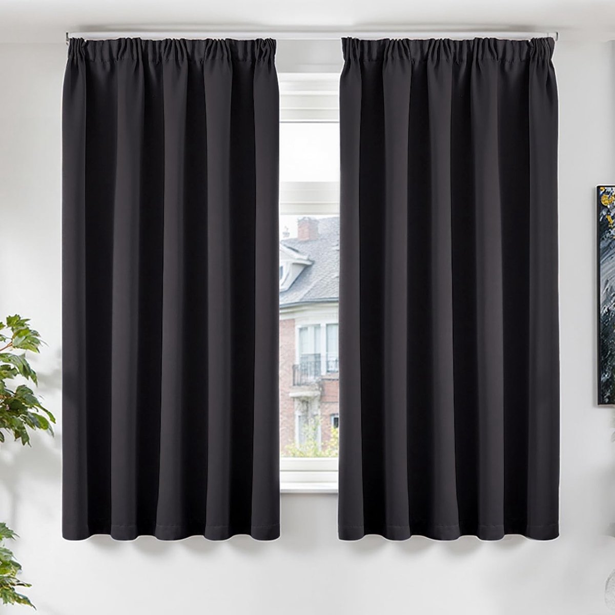 Omgoods - Set van 2 Blackout Gordijnen 160 x 140 cm met Ruffle Tape