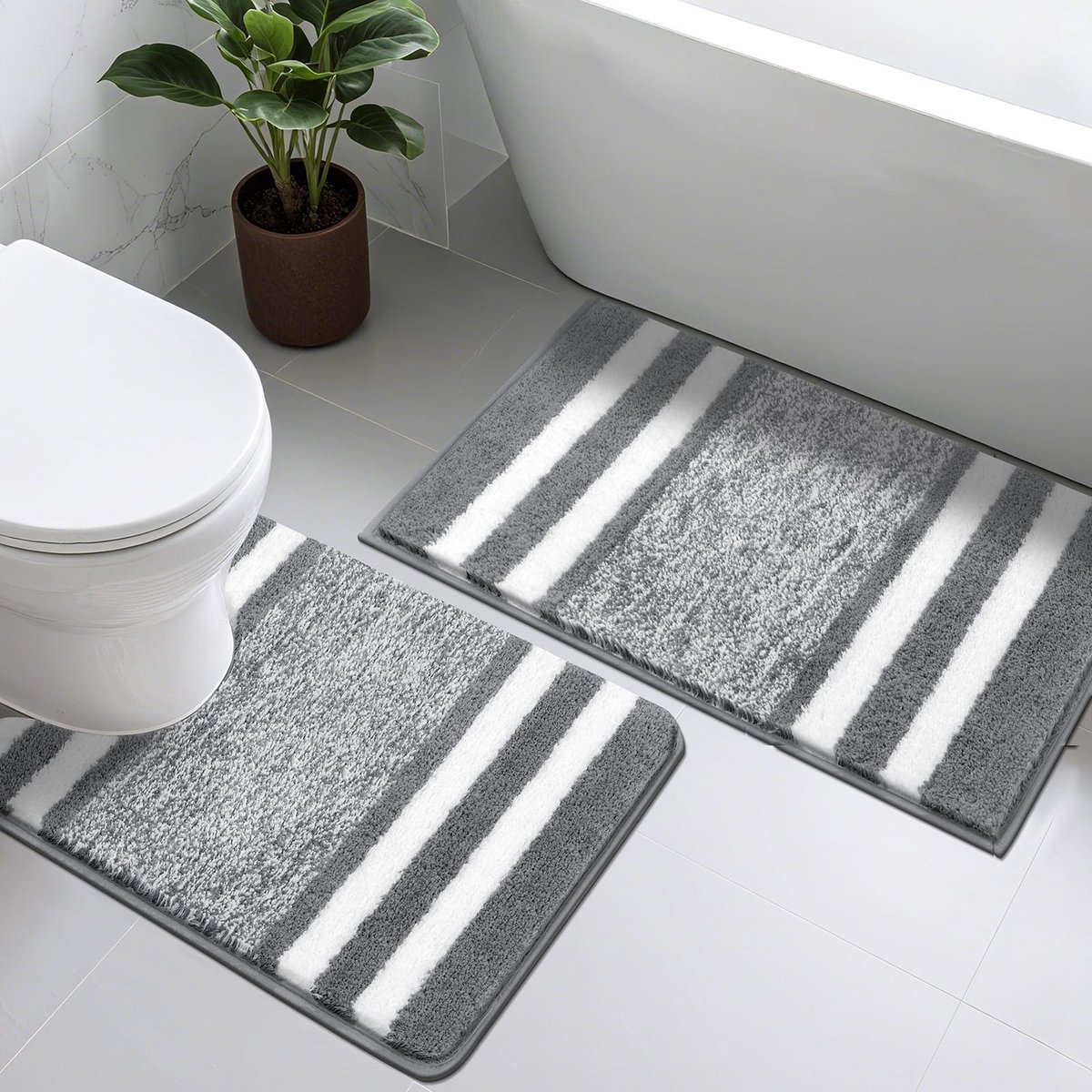 Omgoods - Badmat Set van 2 Stukken Waterabsorberend en Antislip, Donkergrijs