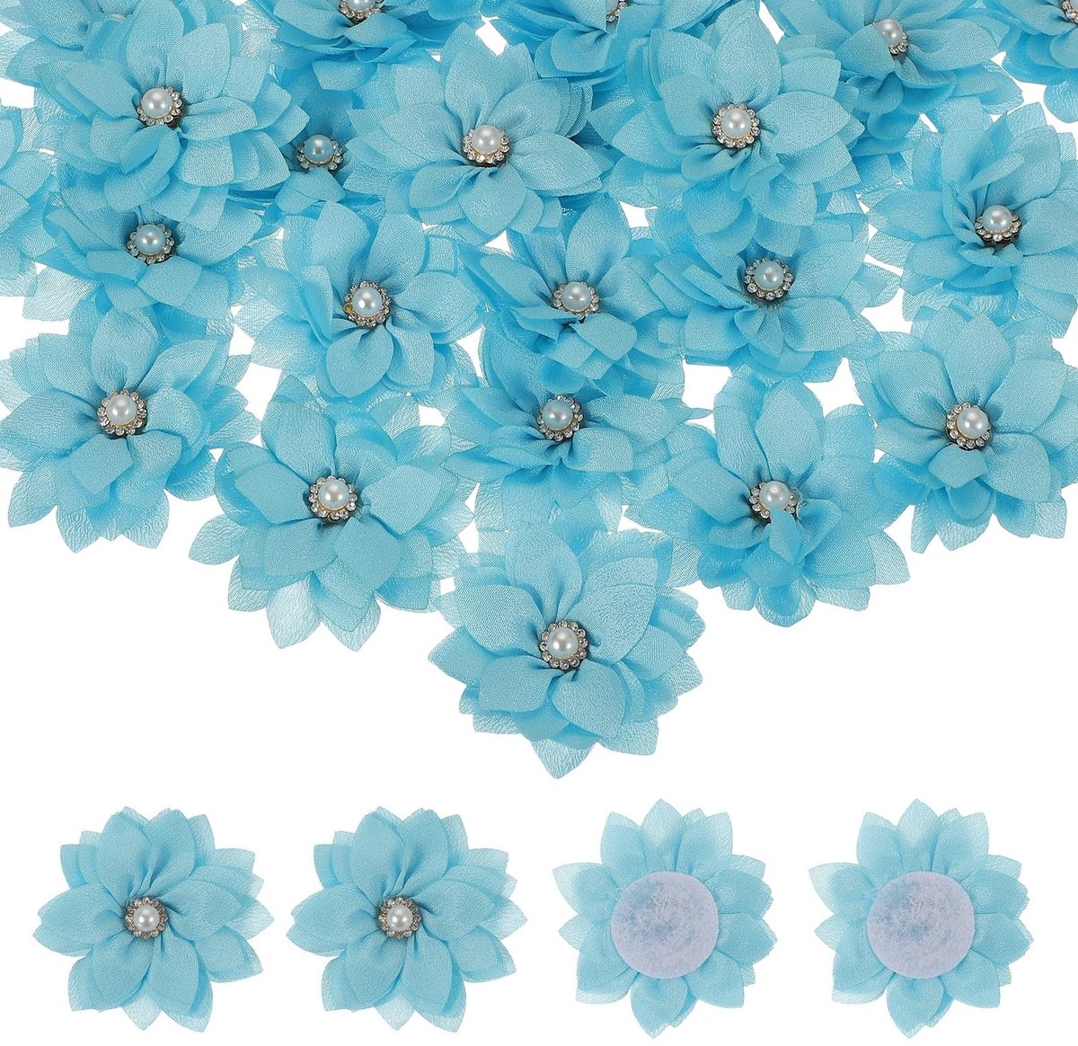 Omgoods - 30 Stuks Lichtblauwe Naaistof Bloemen voor DIY Decoratie