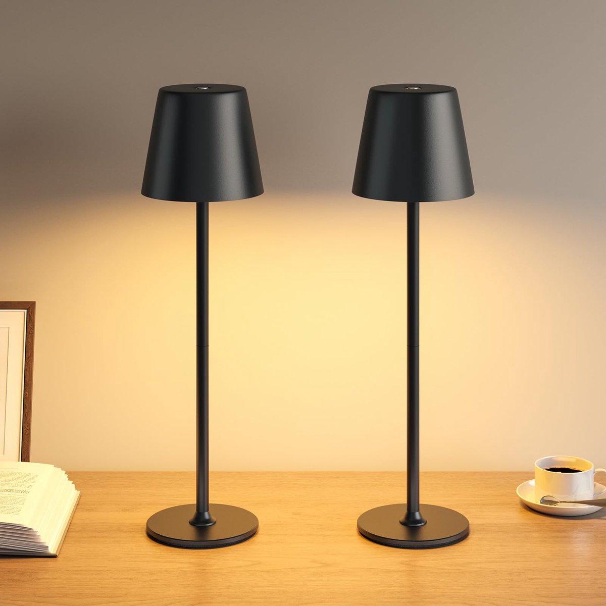 Omgoods - Set van 2 Dimbare Draadloze LED Tafellampen met Aanraakfunctie