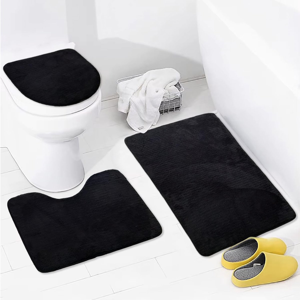 Omgoods - Set van 3 Antislip Badmatten met Leren Zool
