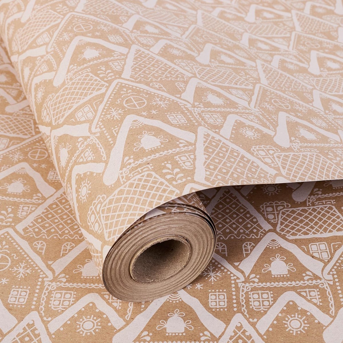 Omgoods - Kerst Inpakpapier Rol met Witte Huis Ontwerp