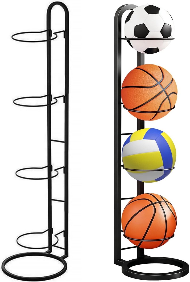 Omgoods - Basketballen Rek met 4 Niveaus voor Ballenopslag