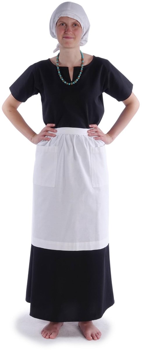 Omgoods - Vrouwen schort medium lengte met twee zakken - 100% katoen, Wit