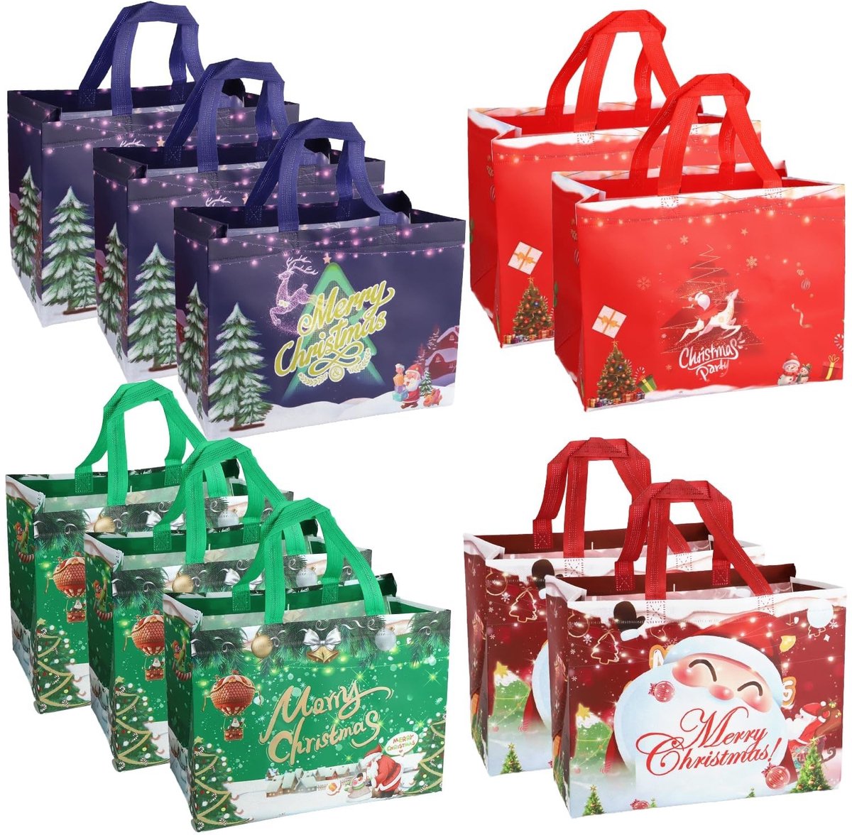 Omgoods - Set van 10 Herbruikbare Kerstcadeauzakjes met Handvatten
