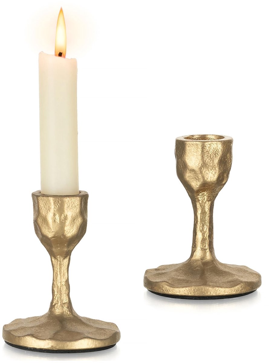 Omgoods - Vintage Gouden Kandelaar van Gietijzer voor Staafkaarsen