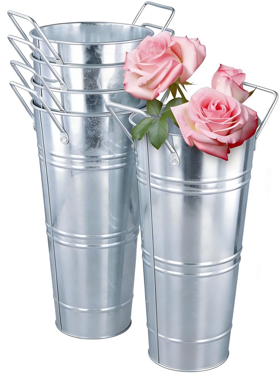 Omgoods - Set van 5 Gegalvaniseerde Metalen Vazen voor Bloemen