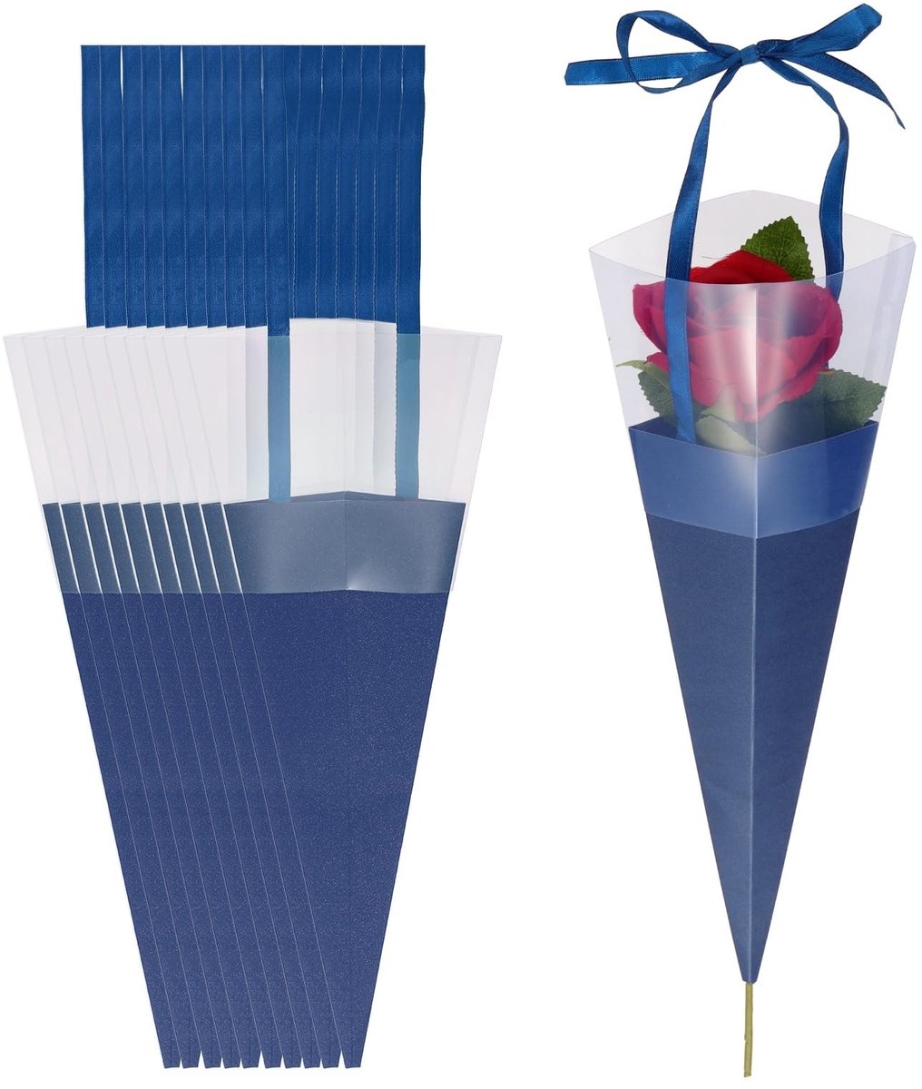 Omgoods - 24 Stuks Bloemen Inpakzakken met Linten, Donkerblauw