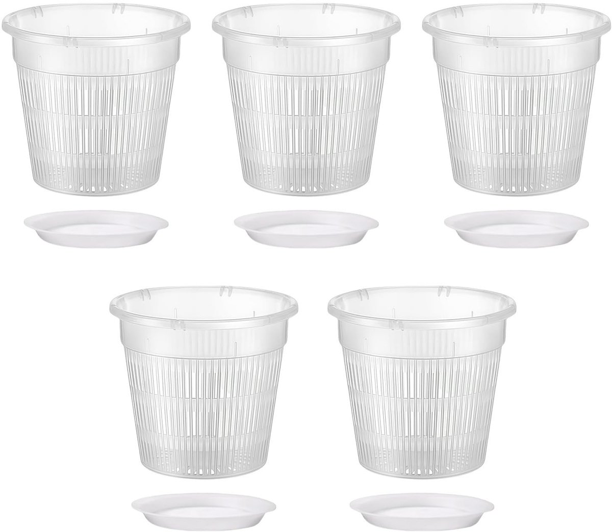 Omgoods - Set van 5 Transparante Orchidee Potten met Ondertafel