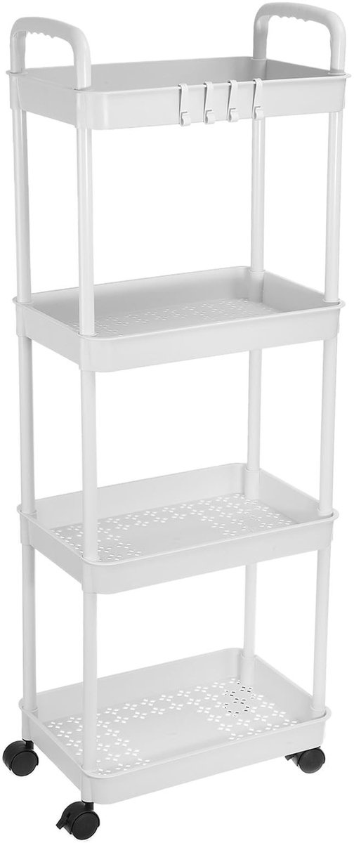 Omgoods - 4-Lagen Rolling Utility Cart met Handvat, Wit