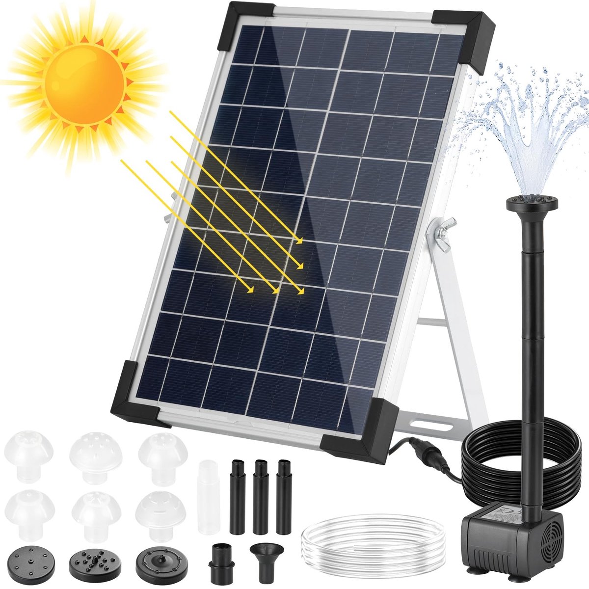 Omgoods - Zonne Fonteinpomp 5W met 9 Nozzles en 1M Waterpijp
