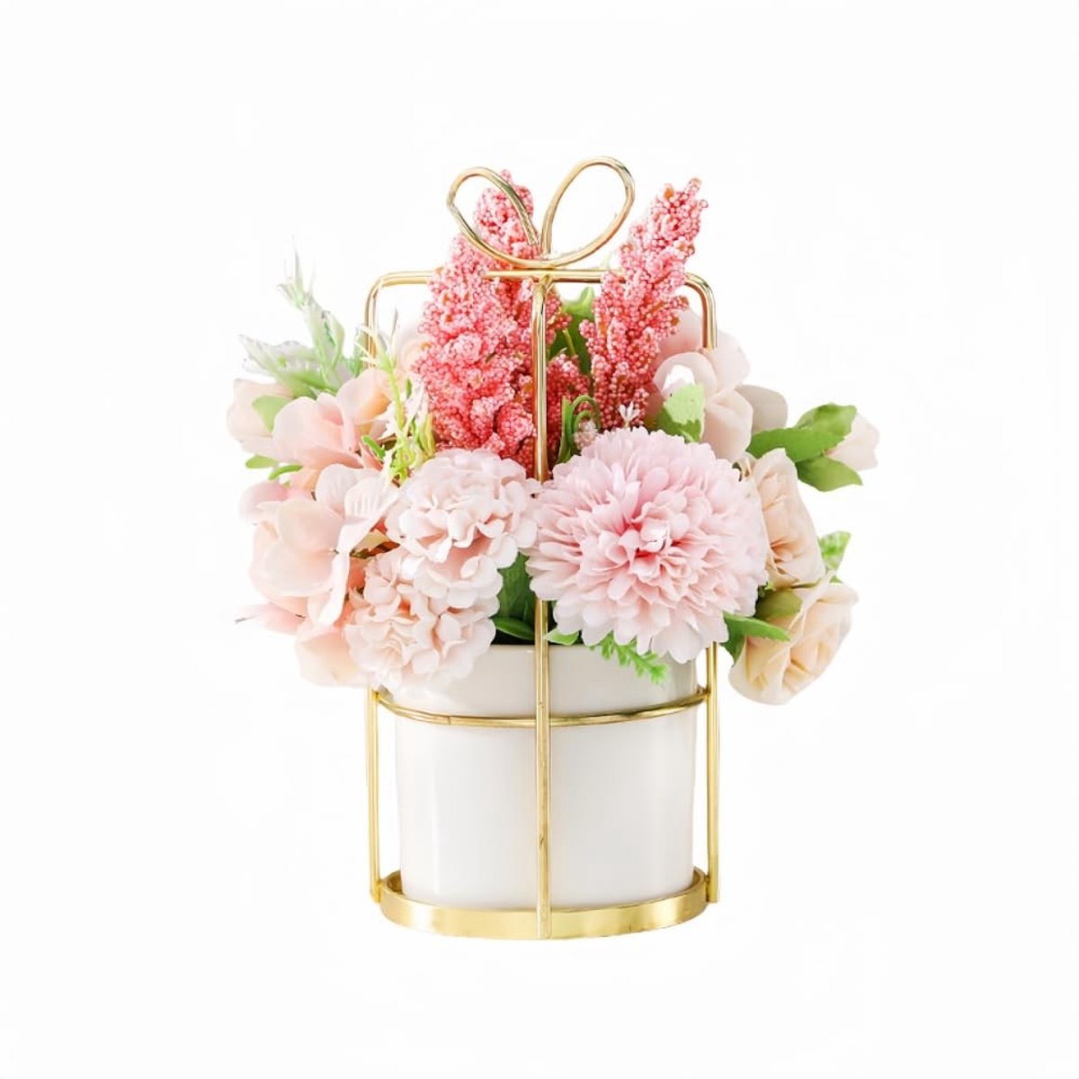 Omgoods - Kunstbloemen in Vaas, Roze Pioenroos voor Decoratie