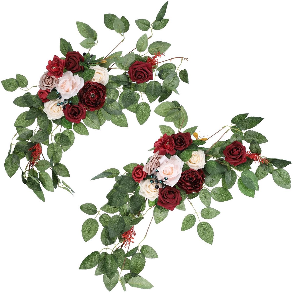 Omgoods - Kunstmatige Rozen Bloem Swags voor Bruiloft Decoratie Donkerrood/Roze