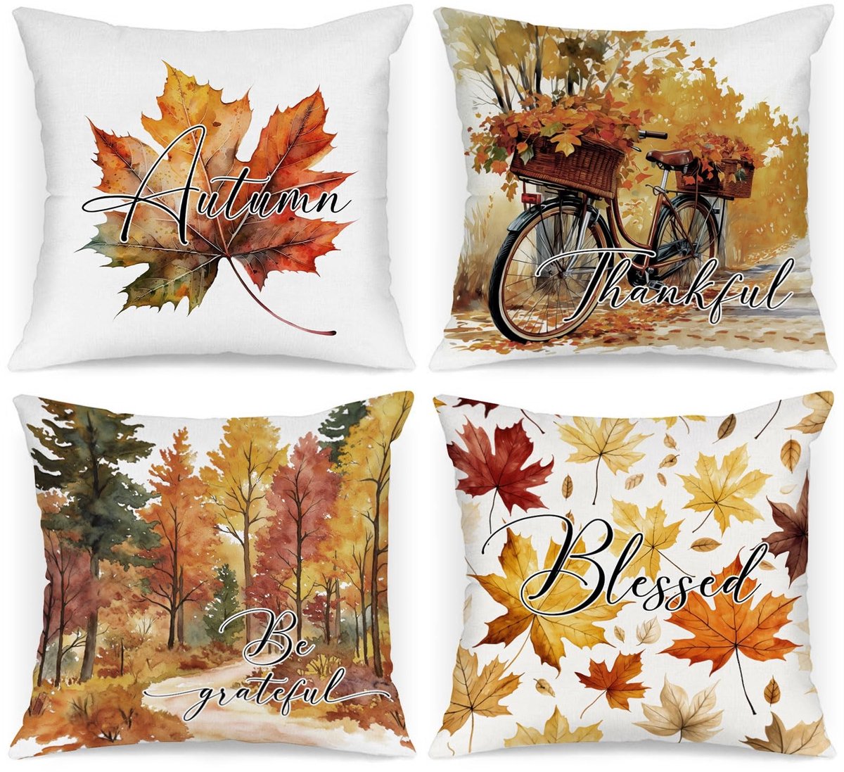 Omgoods - Set van 4 Katoenen Kussenhoezen 50 x 50 cm Herfstthema