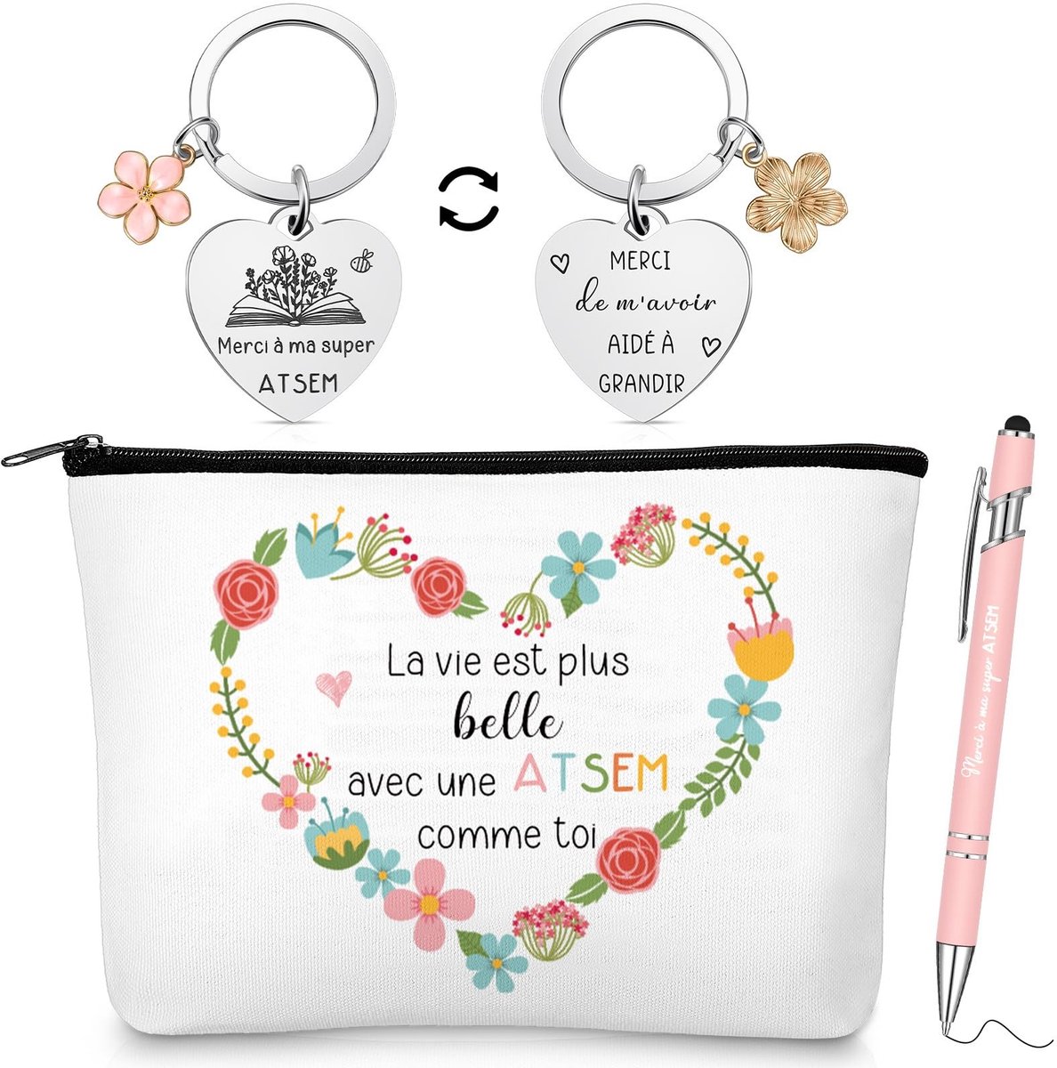 Omgoods - 3-delige make-up tas cadeau voor leraren - Toilettas met sleutelhanger