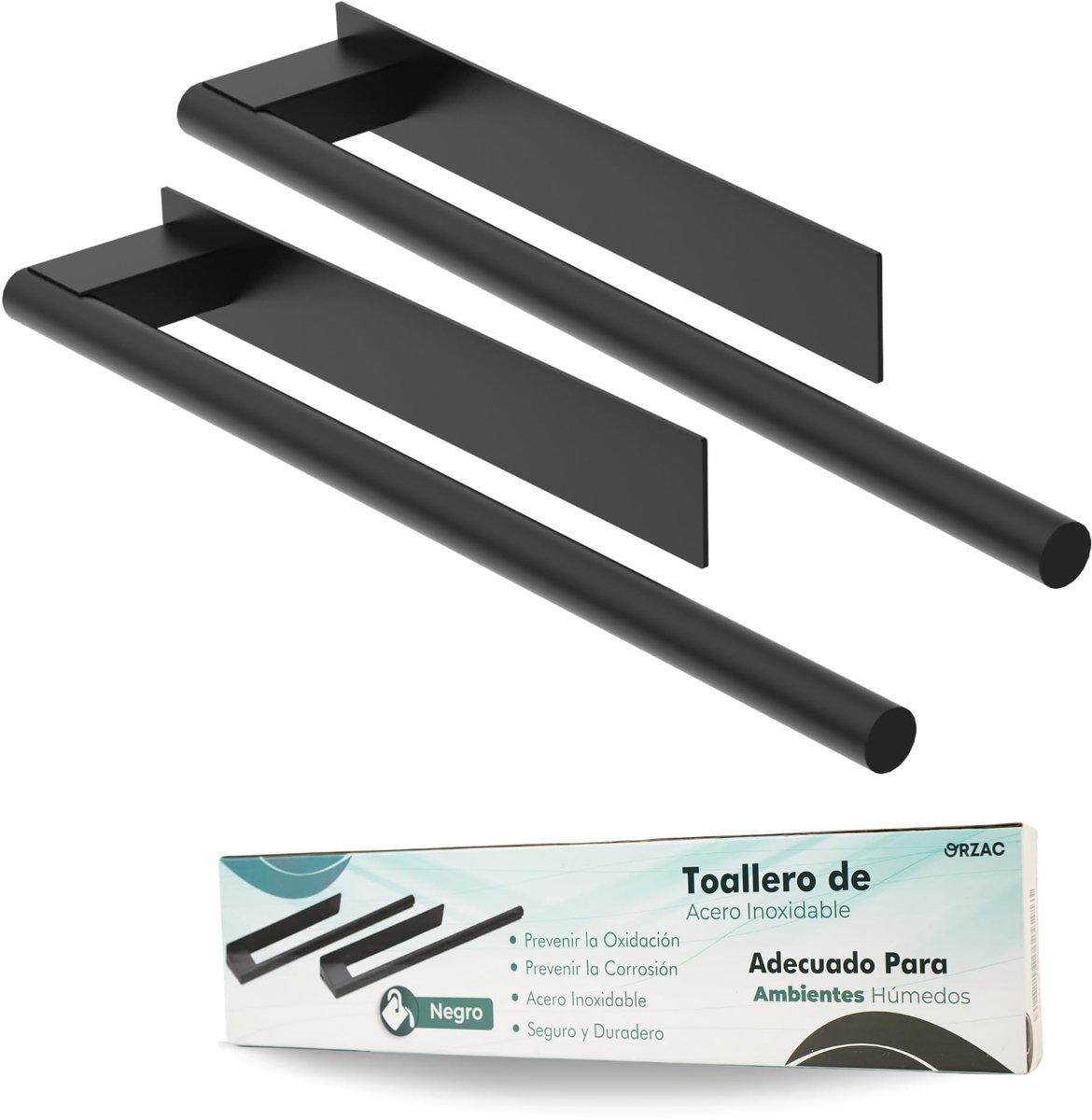 Omgoods - Zelfklevende Handdoekhouder Zwart RVS 39 cm - Boorvrij