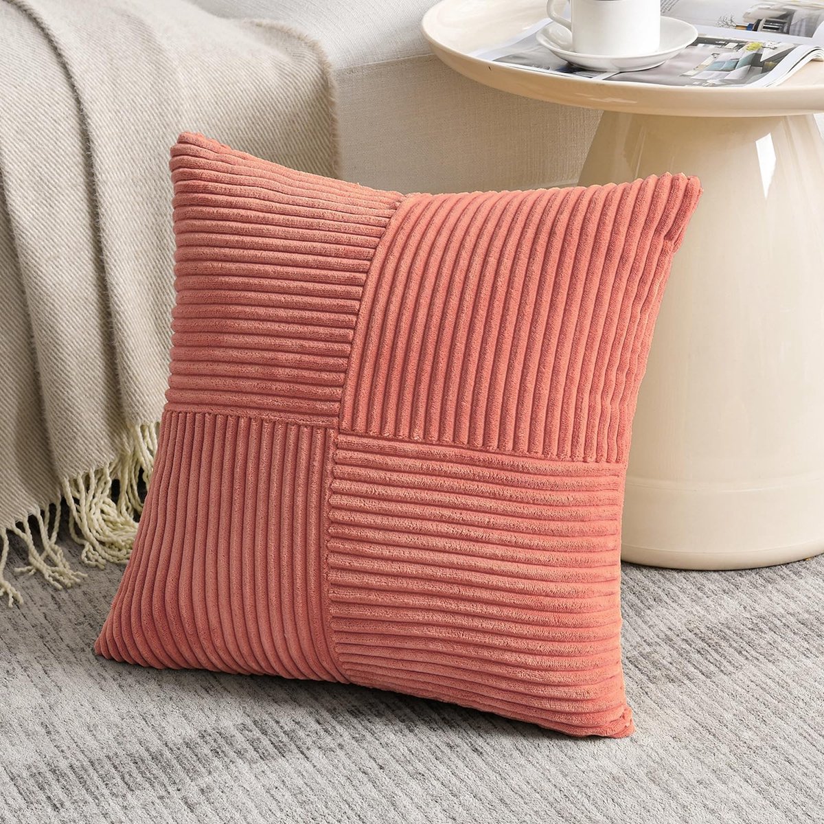 Omgoods - Boho Kussensloop 60 x 60 cm in Koraalrood