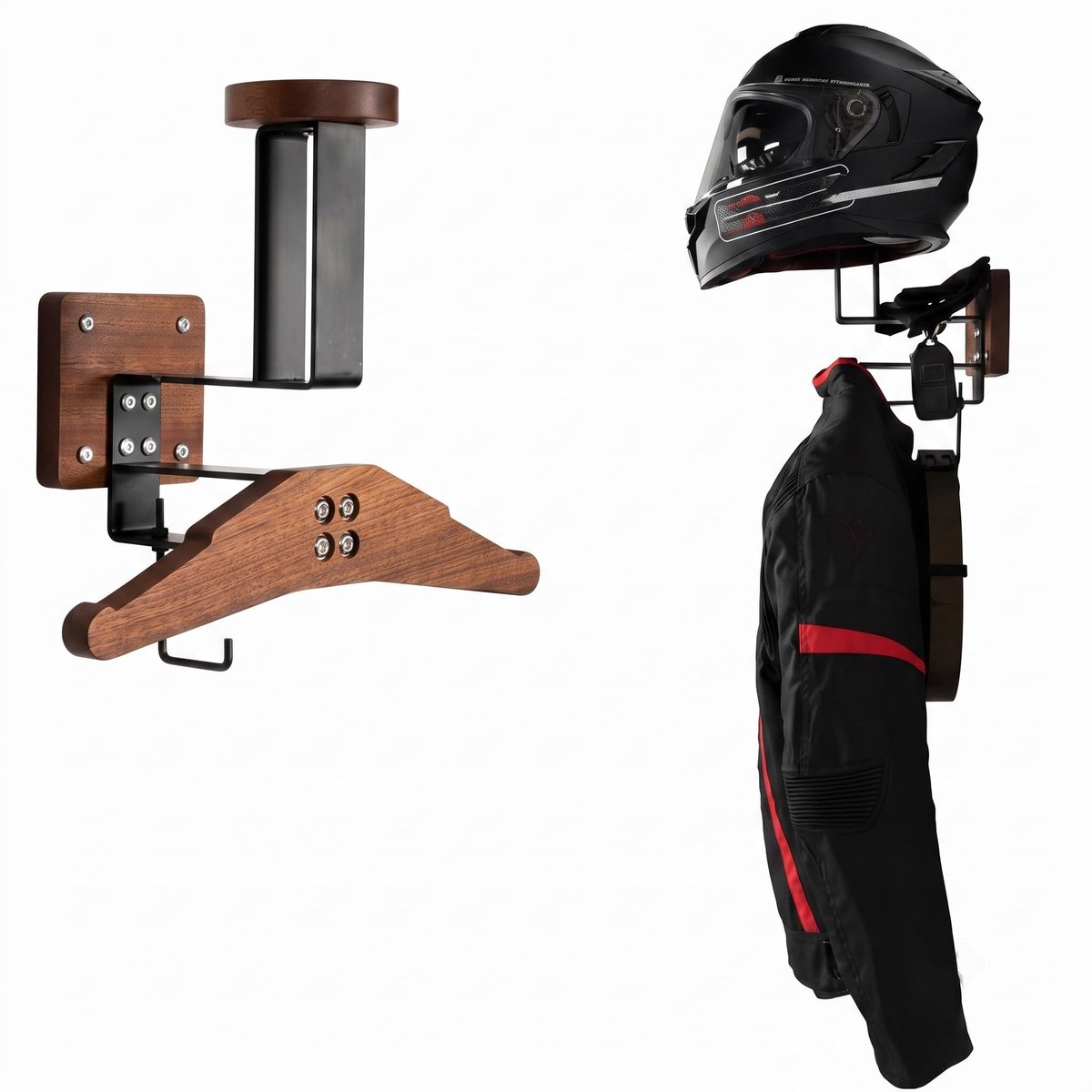 Omgoods - Motorhelm Houder met Jassenhaak, Wandmontage voor Motoraccessoires