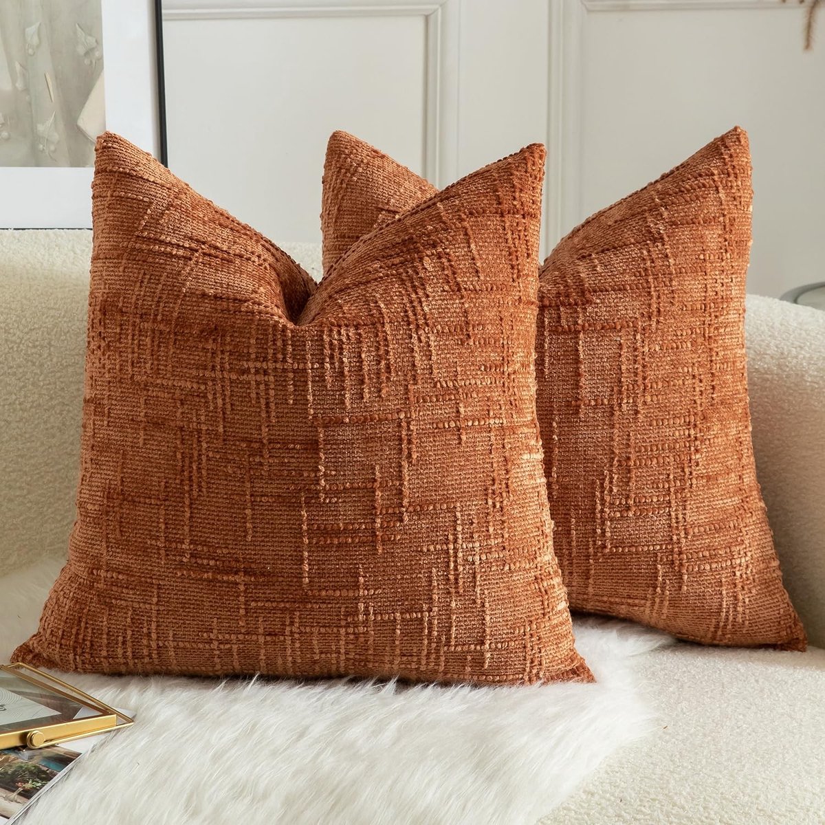 Omgoods - Set van 2 Chenille Kussenhoezen 40x40 cm Burnt Brick voor Sofa