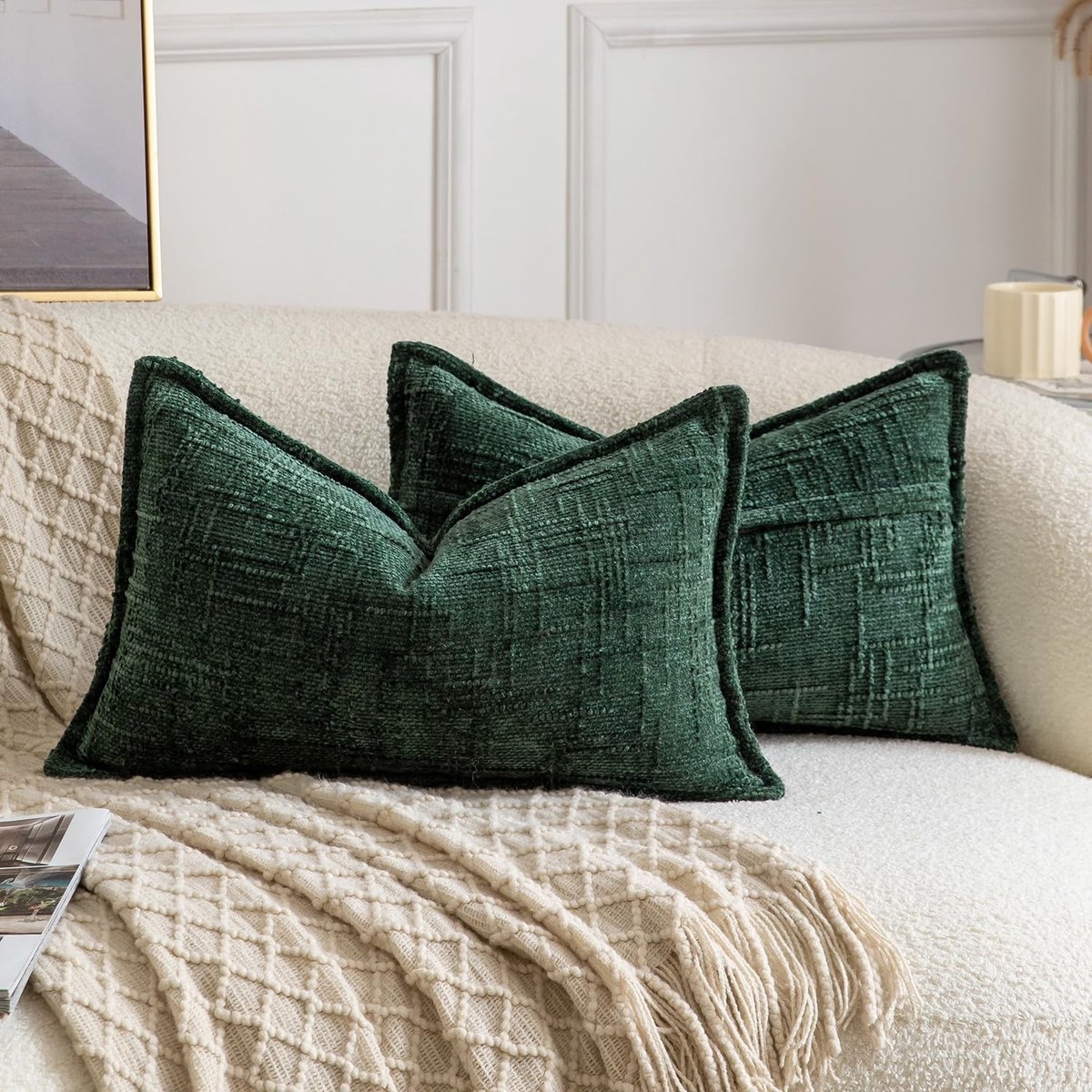 Omgoods - Set van 2 Chenille Kussenslopen - Zachte Decoratieve Kussens voor Sofa - 30x50 cm Groen